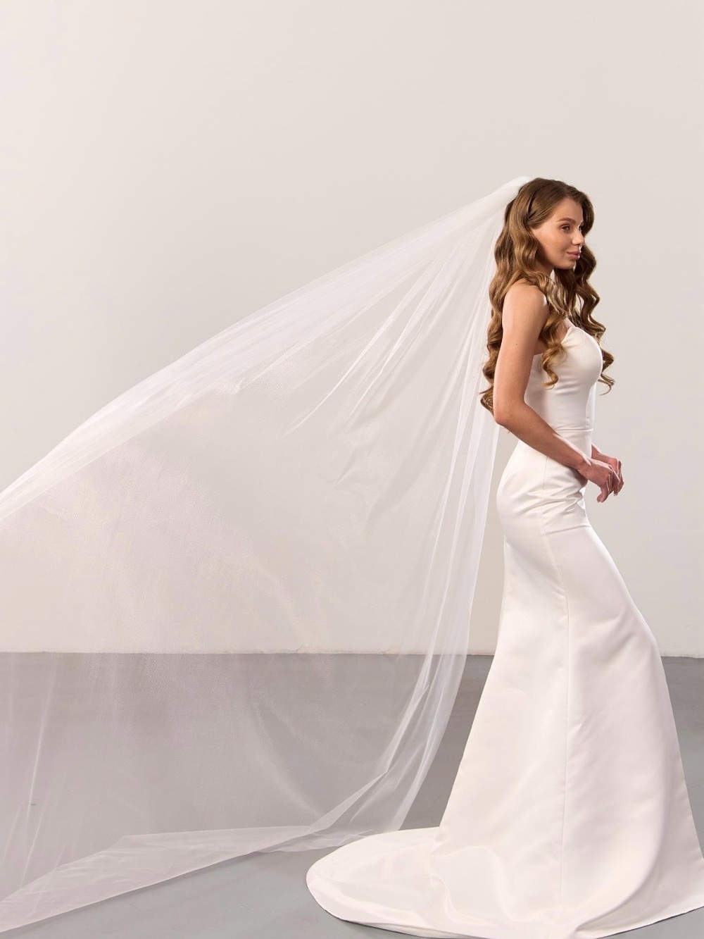 Cathedral length soft white to light ivory wedding veil